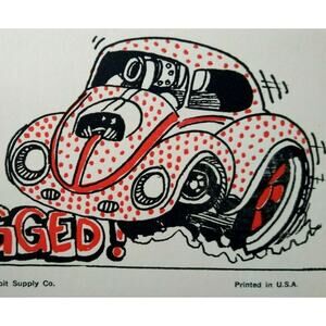 Hot Rod Postcard Bugged Out VW Beetle Bug Monster Sports Car Auto Racer Card 72